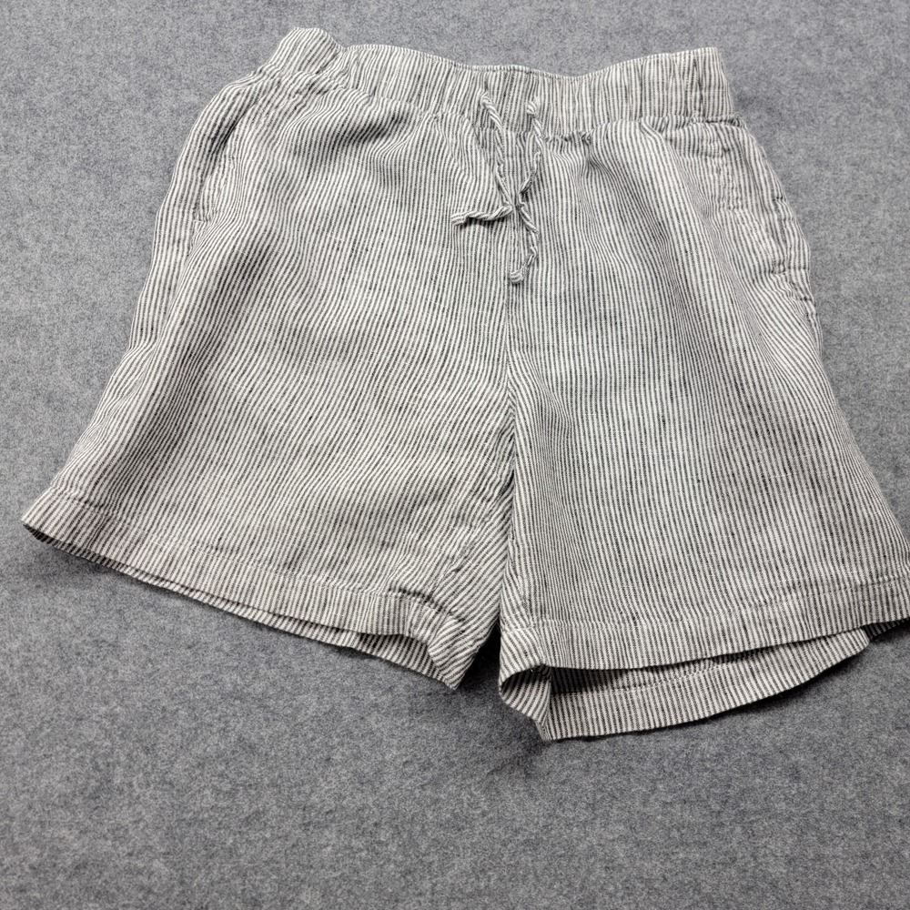 Lands End Women's 100% Linen High Rise Pull On Nautical Stripe Shorts Medium